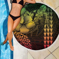 Hawaiian Sea Turtle Beach Blanket Reggae Hibiscus Flowers and Kakau Pattern LT9 - Polynesian Pride