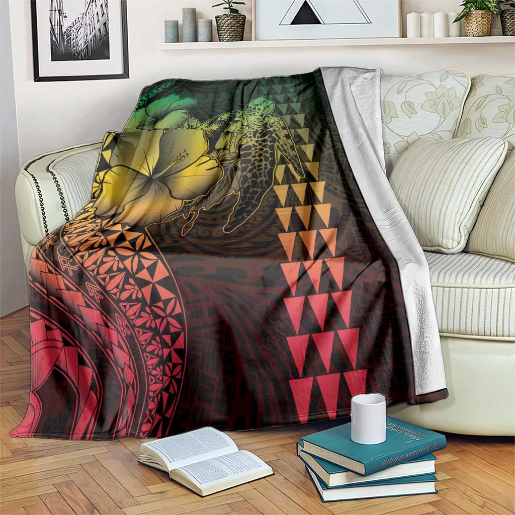 Hawaiian Sea Turtle Blanket Reggae Hibiscus Flowers and Kakau Pattern LT9 Reggae - Polynesian Pride