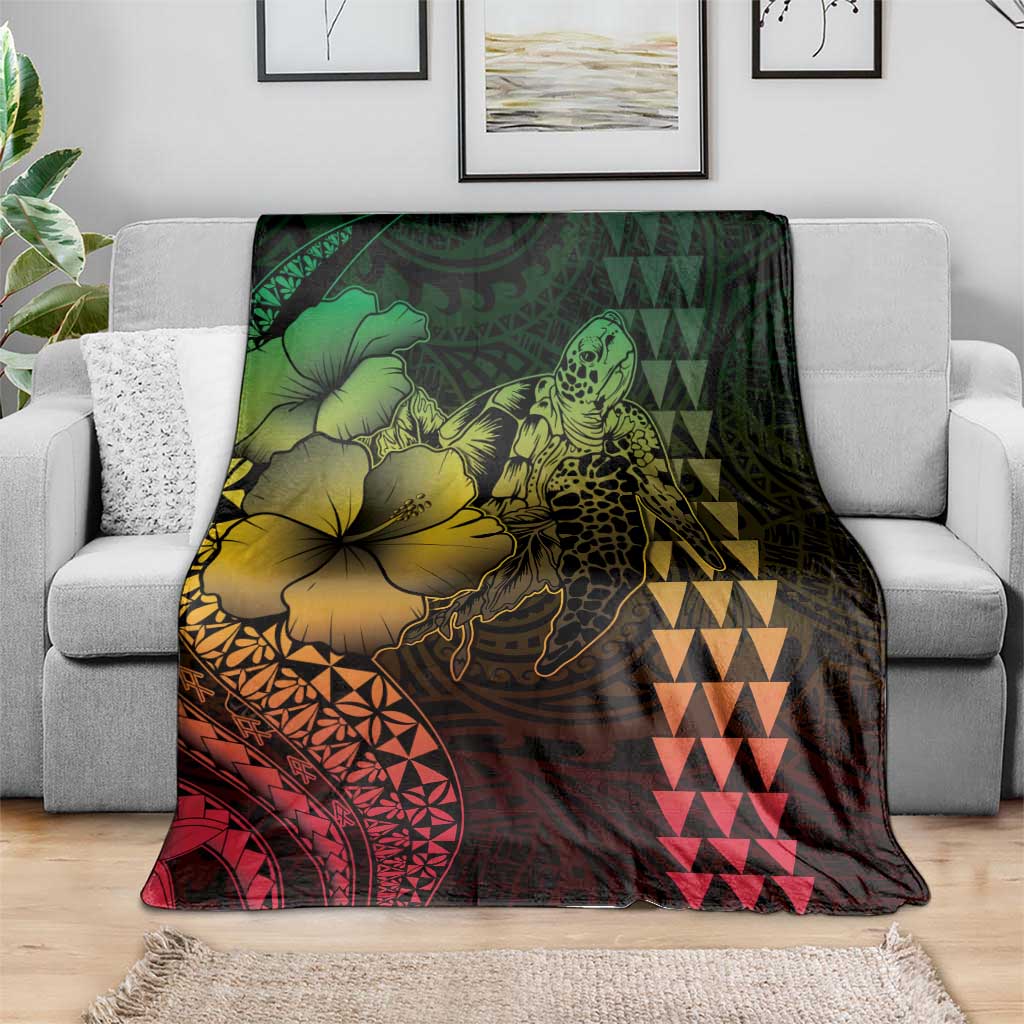 Hawaiian Sea Turtle Blanket Reggae Hibiscus Flowers and Kakau Pattern LT9 - Polynesian Pride