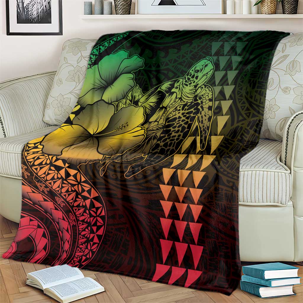 Hawaiian Sea Turtle Blanket Reggae Hibiscus Flowers and Kakau Pattern LT9 - Polynesian Pride
