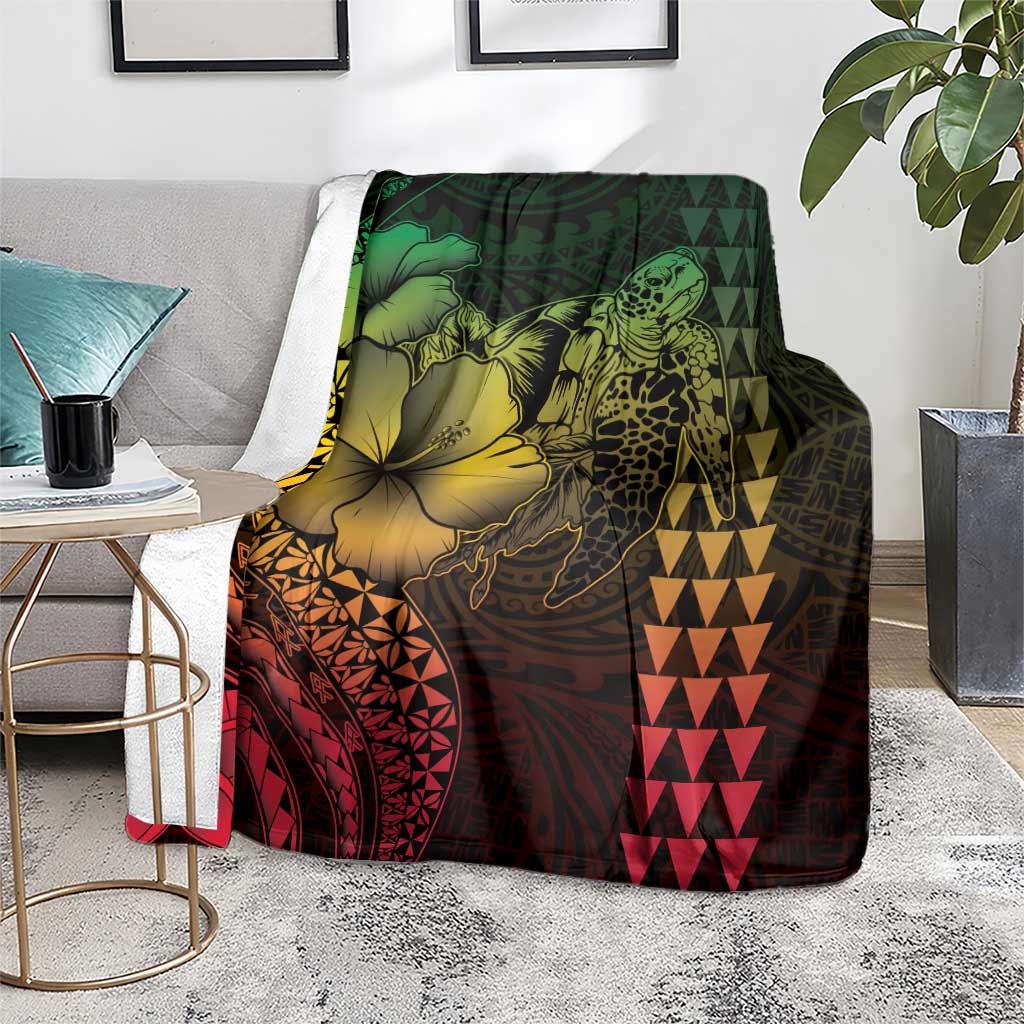 Hawaiian Sea Turtle Blanket Reggae Hibiscus Flowers and Kakau Pattern LT9 - Polynesian Pride