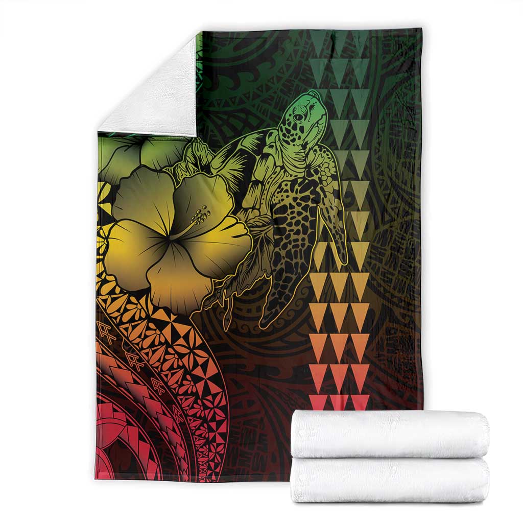 Hawaiian Sea Turtle Blanket Reggae Hibiscus Flowers and Kakau Pattern LT9 - Polynesian Pride