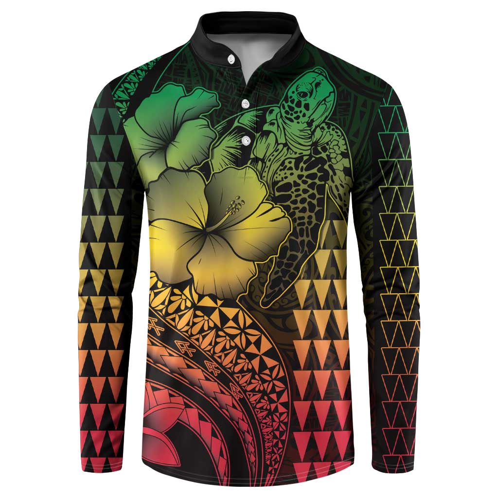 Hawaiian Sea Turtle Button Sweatshirt Reggae Hibiscus Flowers and Kakau Pattern LT9 Reggae - Polynesian Pride