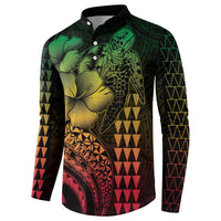 Hawaiian Sea Turtle Button Sweatshirt Reggae Hibiscus Flowers and Kakau Pattern LT9 - Polynesian Pride