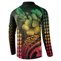 Hawaiian Sea Turtle Button Sweatshirt Reggae Hibiscus Flowers and Kakau Pattern LT9 - Polynesian Pride