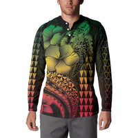 Hawaiian Sea Turtle Button Sweatshirt Reggae Hibiscus Flowers and Kakau Pattern LT9 - Polynesian Pride