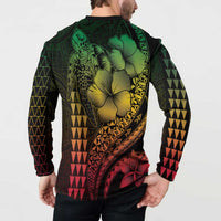 Hawaiian Sea Turtle Button Sweatshirt Reggae Hibiscus Flowers and Kakau Pattern LT9 - Polynesian Pride