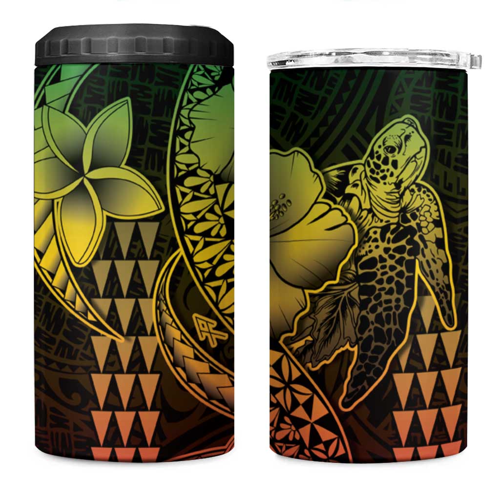 Hawaiian Sea Turtle 4 in 1 Can Cooler Tumbler Reggae Hibiscus Flowers and Kakau Pattern LT9 One Size: 16 oz Reggae - Polynesian Pride