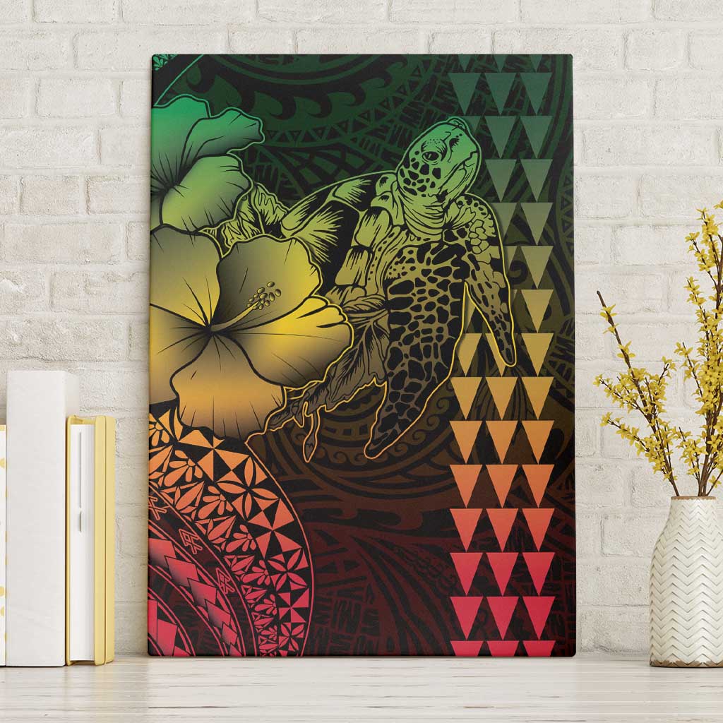 Hawaiian Sea Turtle Canvas Wall Art Reggae Hibiscus Flowers and Kakau Pattern LT9 Without Frame Reggae - Polynesian Pride