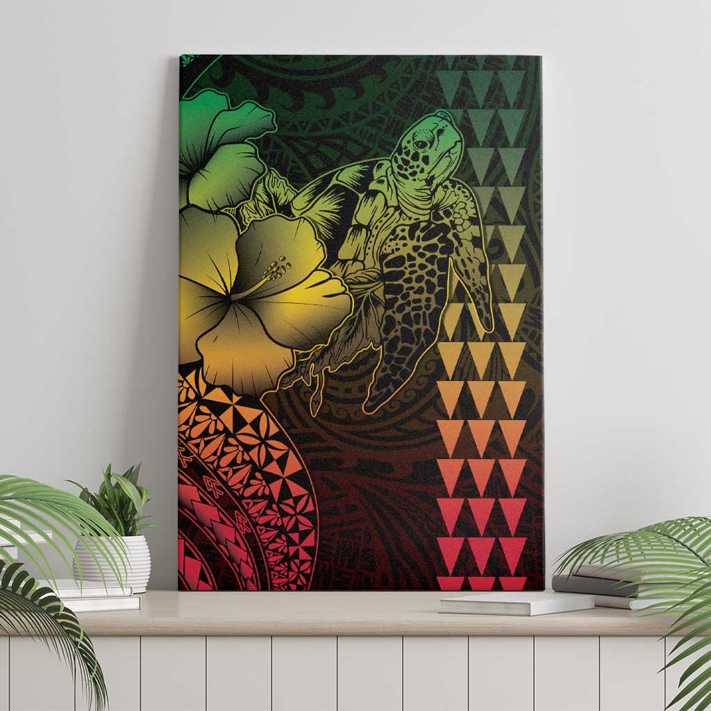 Hawaiian Sea Turtle Canvas Wall Art Reggae Hibiscus Flowers and Kakau Pattern LT9 - Polynesian Pride
