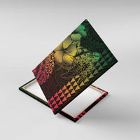 Hawaiian Sea Turtle Canvas Wall Art Reggae Hibiscus Flowers and Kakau Pattern LT9 With Frame Reggae - Polynesian Pride