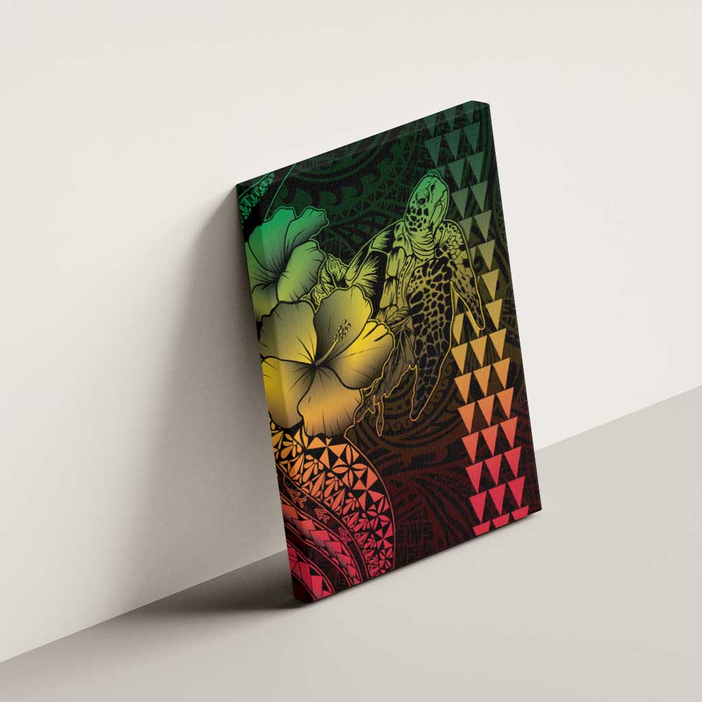 Hawaiian Sea Turtle Canvas Wall Art Reggae Hibiscus Flowers and Kakau Pattern LT9 - Polynesian Pride