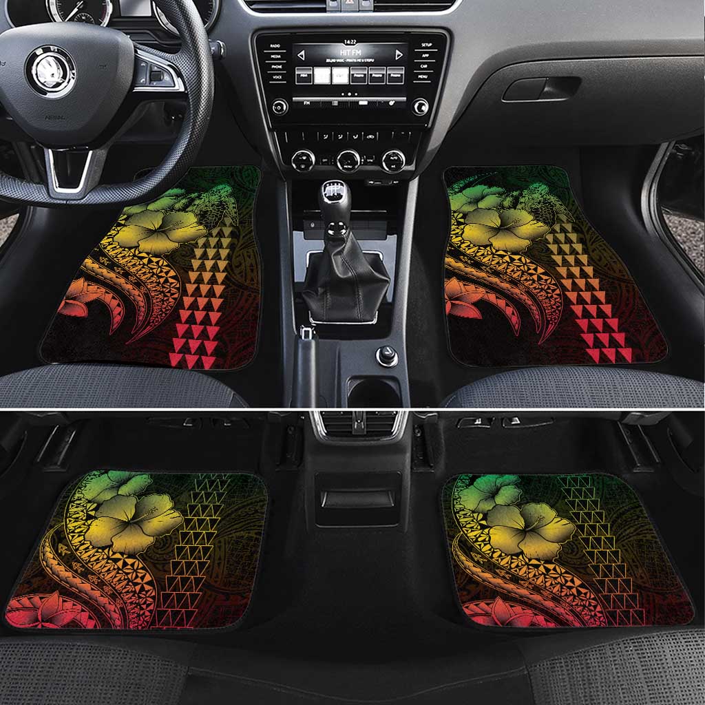 Hawaiian Sea Turtle Car Mats Reggae Hibiscus Flowers and Kakau Pattern LT9 Set 4pcs Reggae - Polynesian Pride