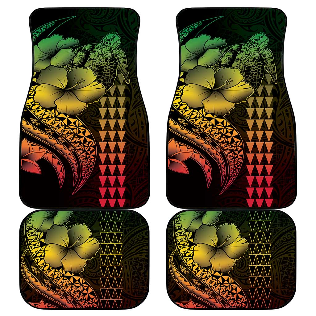 Hawaiian Sea Turtle Car Mats Reggae Hibiscus Flowers and Kakau Pattern LT9 - Polynesian Pride