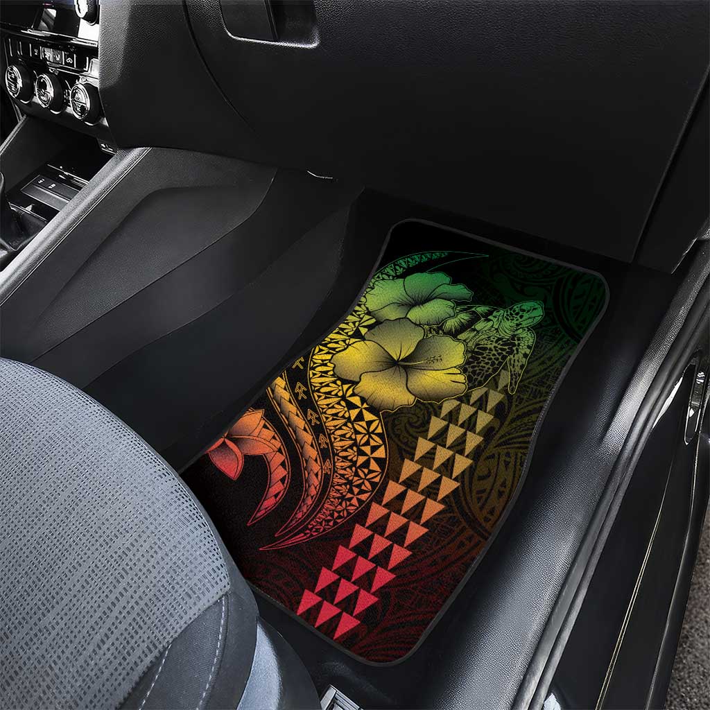Hawaiian Sea Turtle Car Mats Reggae Hibiscus Flowers and Kakau Pattern LT9 - Polynesian Pride