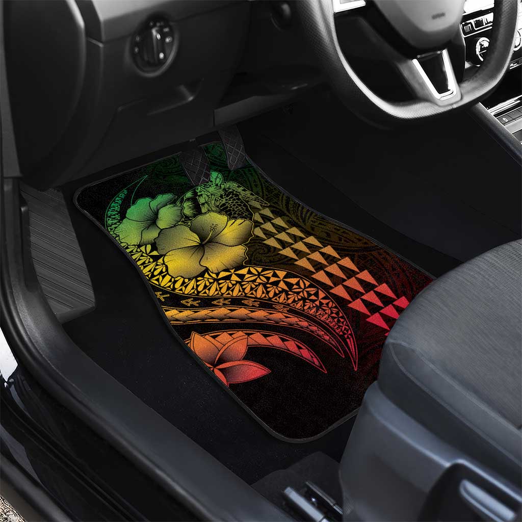 Hawaiian Sea Turtle Car Mats Reggae Hibiscus Flowers and Kakau Pattern LT9 - Polynesian Pride