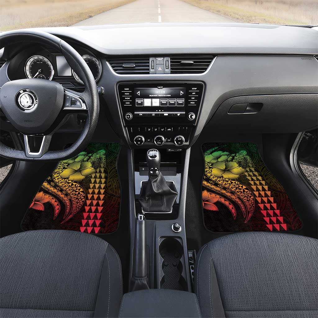 Hawaiian Sea Turtle Car Mats Reggae Hibiscus Flowers and Kakau Pattern LT9 Set 2pcs - Front Reggae - Polynesian Pride