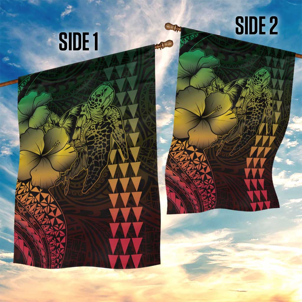 Hawaiian Sea Turtle Garden Flag Reggae Hibiscus Flowers and Kakau Pattern LT9 - Polynesian Pride