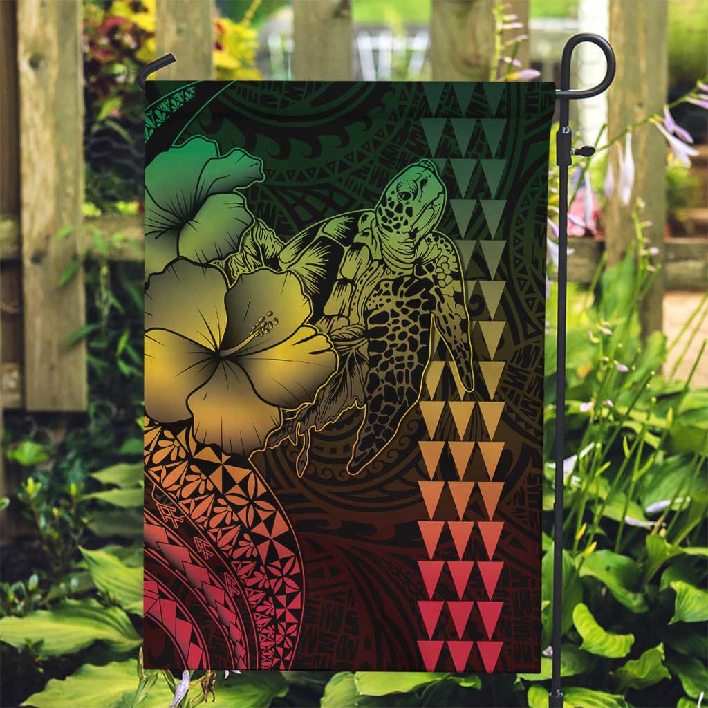 Hawaiian Sea Turtle Garden Flag Reggae Hibiscus Flowers and Kakau Pattern LT9 Garden Flag Reggae - Polynesian Pride