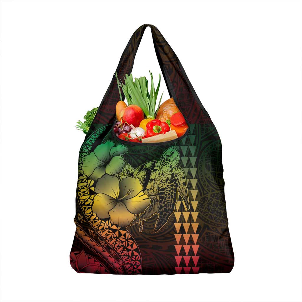 Hawaiian Sea Turtle Grocery Bag Reggae Hibiscus Flowers and Kakau Pattern LT9 1-pack One Size Reggae - Polynesian Pride