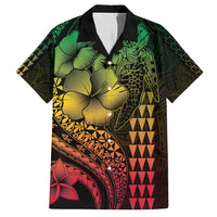 Hawaiian Sea Turtle Hawaiian Shirt Reggae Hibiscus Flowers and Kakau Pattern LT9 Reggae - Polynesian Pride