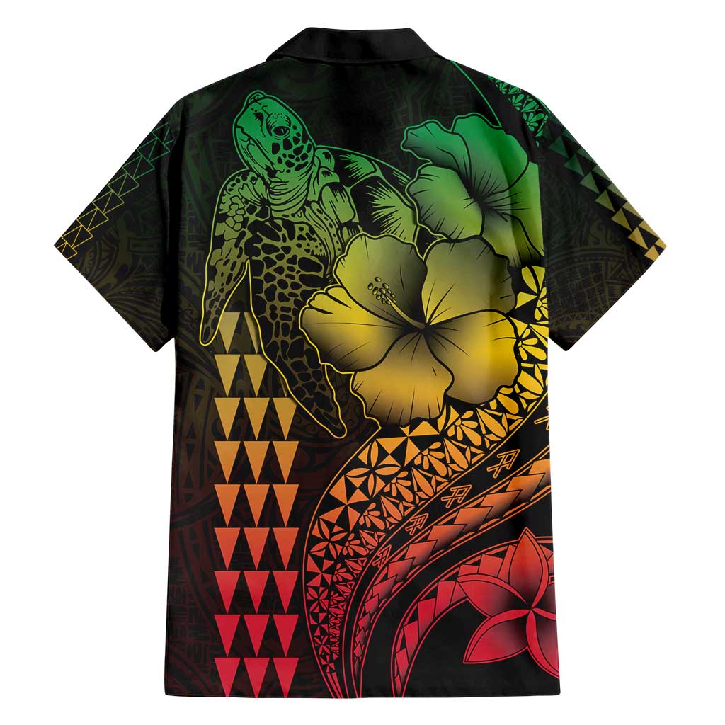 Hawaiian Sea Turtle Hawaiian Shirt Reggae Hibiscus Flowers and Kakau Pattern LT9 - Polynesian Pride