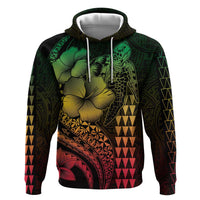 Hawaiian Sea Turtle Hoodie Reggae Hibiscus Flowers and Kakau Pattern LT9 Pullover Hoodie Reggae - Polynesian Pride