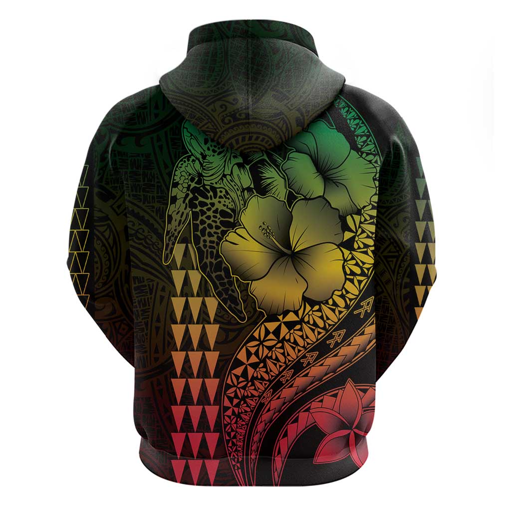 Hawaiian Sea Turtle Hoodie Reggae Hibiscus Flowers and Kakau Pattern LT9 - Polynesian Pride