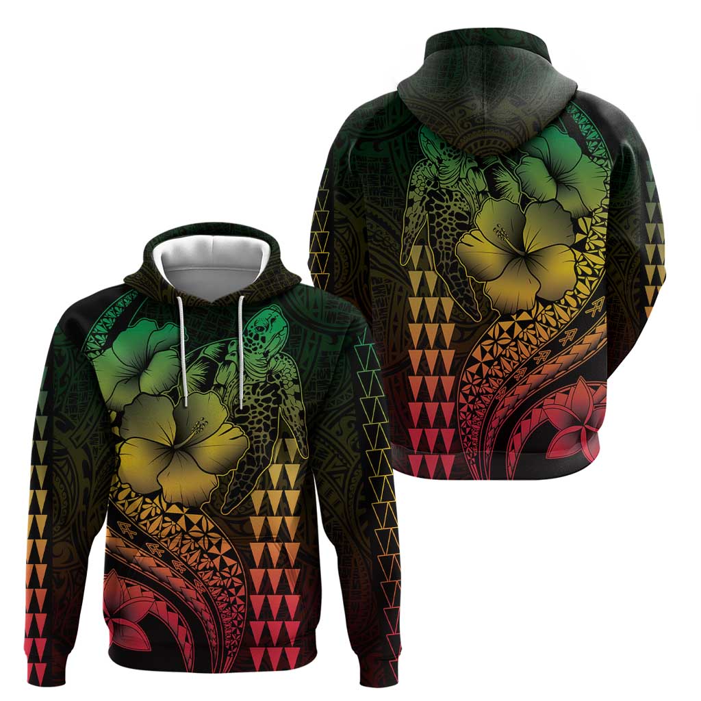 Hawaiian Sea Turtle Hoodie Reggae Hibiscus Flowers and Kakau Pattern LT9 - Polynesian Pride