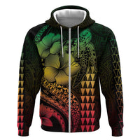 Hawaiian Sea Turtle Hoodie Reggae Hibiscus Flowers and Kakau Pattern LT9 Zip Hoodie Reggae - Polynesian Pride