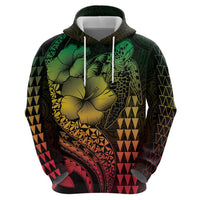 Hawaiian Sea Turtle Hoodie Reggae Hibiscus Flowers and Kakau Pattern LT9 - Polynesian Pride