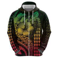 Hawaiian Sea Turtle Hoodie Reggae Hibiscus Flowers and Kakau Pattern LT9 - Polynesian Pride