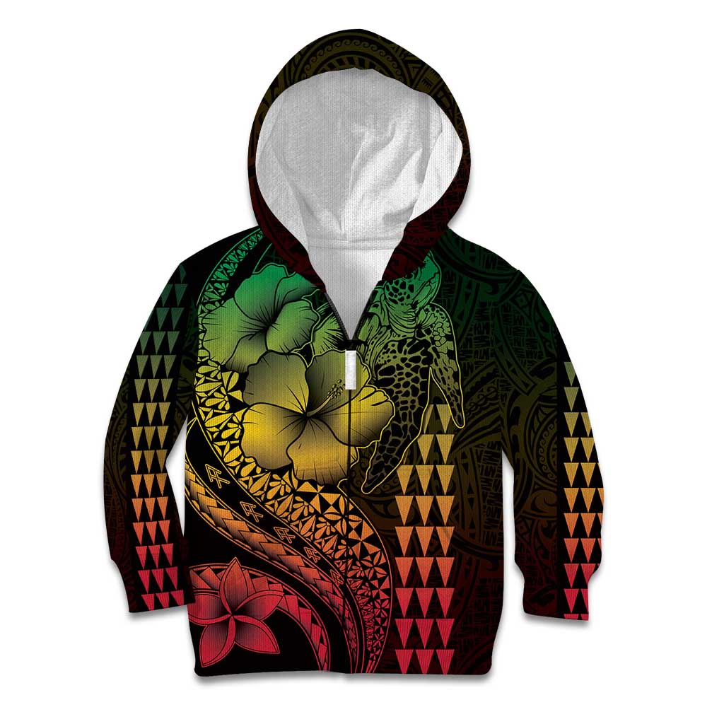 Hawaiian Sea Turtle Kid Hoodie Reggae Hibiscus Flowers and Kakau Pattern LT9 Zip Hoodie Reggae - Polynesian Pride