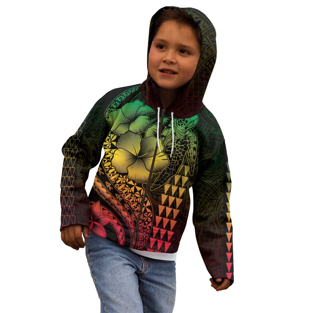 Hawaiian Sea Turtle Kid Hoodie Reggae Hibiscus Flowers and Kakau Pattern LT9 - Polynesian Pride