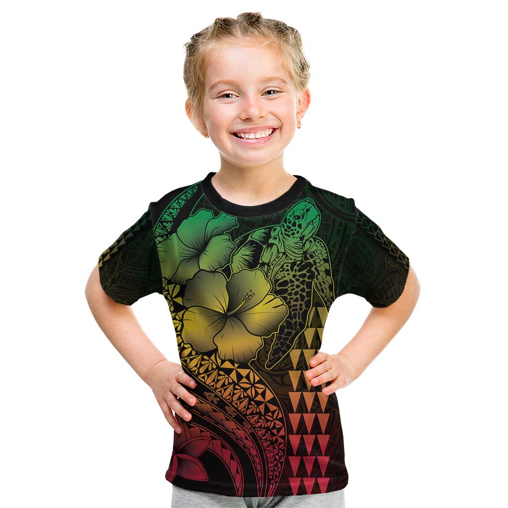 Hawaiian Sea Turtle Kid T Shirt Reggae Hibiscus Flowers and Kakau Pattern LT9 Reggae - Polynesian Pride