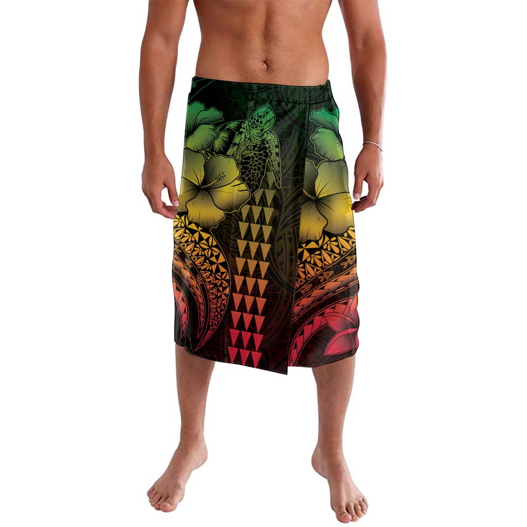 Hawaiian Sea Turtle Lavalava Reggae Hibiscus Flowers and Kakau Pattern