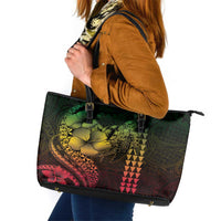 Hawaiian Sea Turtle Leather Tote Bag Reggae Hibiscus Flowers and Kakau Pattern LT9 Reggae - Polynesian Pride