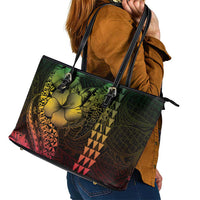 Hawaiian Sea Turtle Leather Tote Bag Reggae Hibiscus Flowers and Kakau Pattern LT9 - Polynesian Pride
