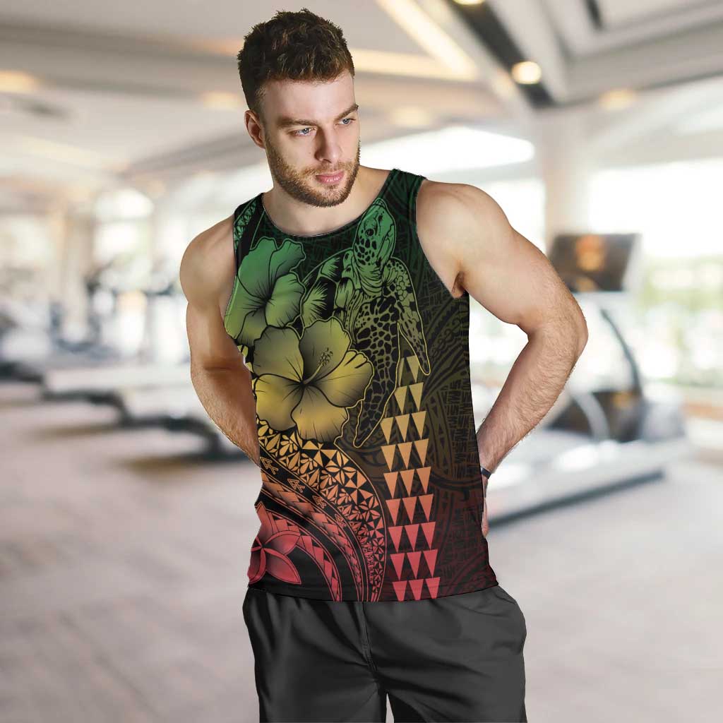 Hawaiian Sea Turtle Men Tank Top Reggae Hibiscus Flowers and Kakau Pattern LT9 Reggae - Polynesian Pride