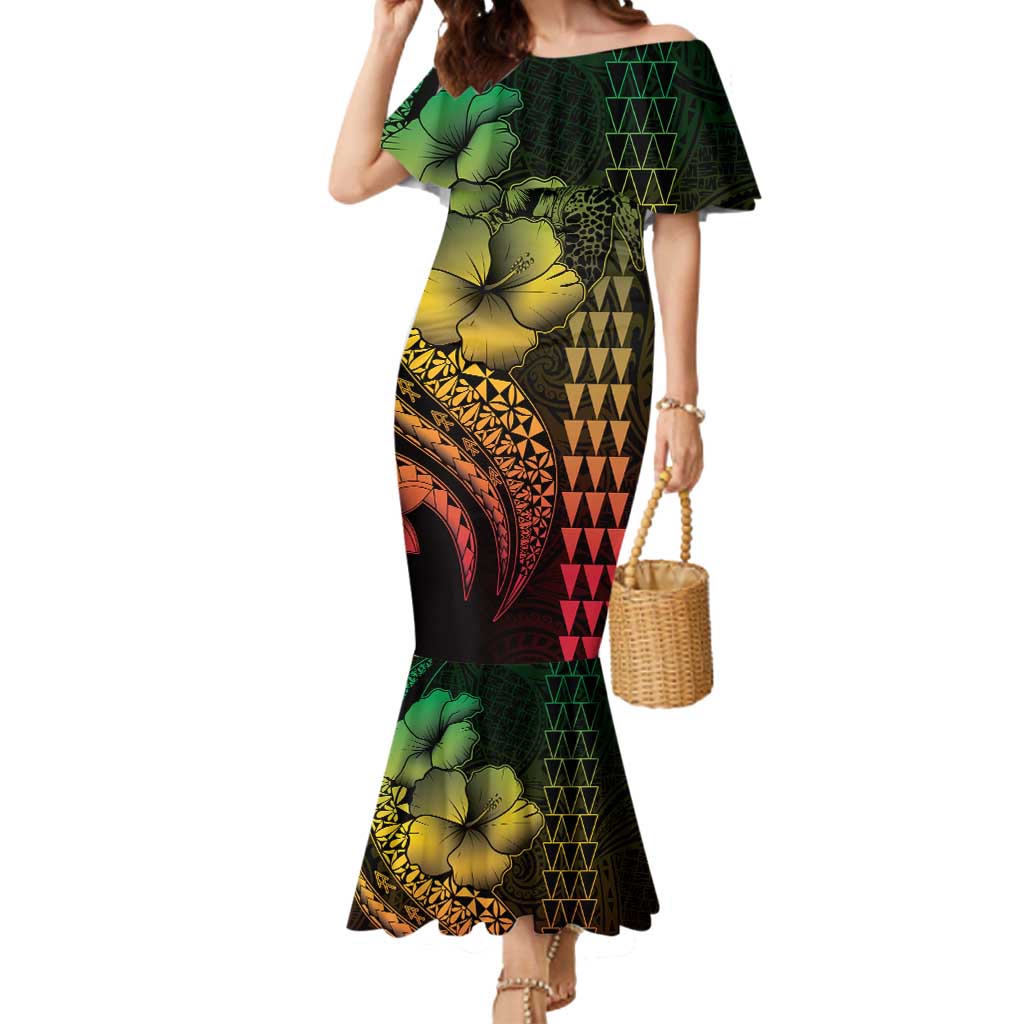 Hawaiian Sea Turtle Mermaid Dress Reggae Hibiscus Flowers and Kakau Pattern LT9 Women Reggae - Polynesian Pride