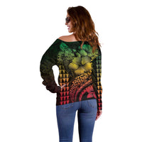 Hawaiian Sea Turtle Off Shoulder Sweater Reggae Hibiscus Flowers and Kakau Pattern LT9 - Polynesian Pride
