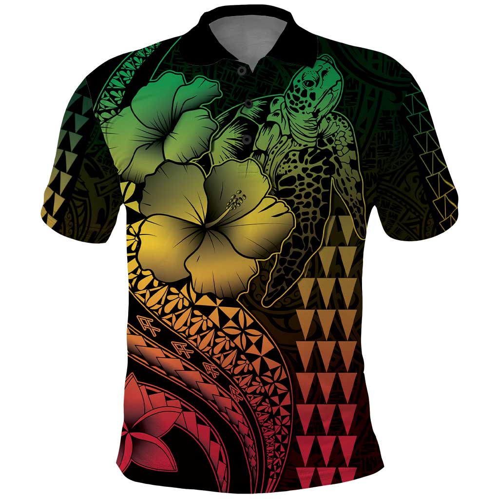 Hawaiian Sea Turtle Polo Shirt Reggae Hibiscus Flowers and Kakau Pattern LT9 Reggae - Polynesian Pride