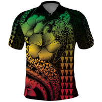 Hawaiian Sea Turtle Polo Shirt Reggae Hibiscus Flowers and Kakau Pattern LT9 Reggae - Polynesian Pride