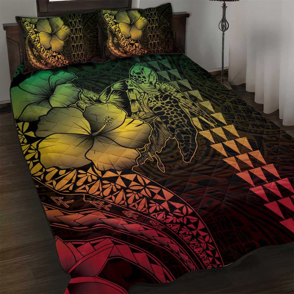 Hawaiian Sea Turtle Quilt Bed Set Reggae Hibiscus Flowers and Kakau Pattern LT9 Reggae - Polynesian Pride