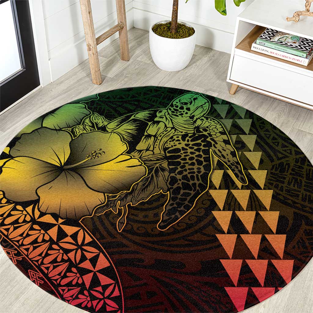 Hawaiian Sea Turtle Round Carpet Reggae Hibiscus Flowers and Kakau Pattern LT9 Reggae - Polynesian Pride