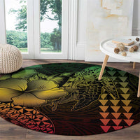Hawaiian Sea Turtle Round Carpet Reggae Hibiscus Flowers and Kakau Pattern LT9 - Polynesian Pride