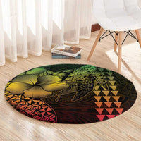 Hawaiian Sea Turtle Round Carpet Reggae Hibiscus Flowers and Kakau Pattern LT9 - Polynesian Pride