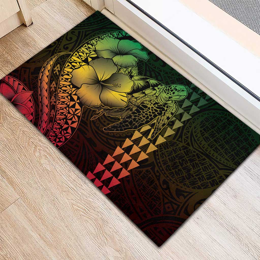 Hawaiian Sea Turtle Rubber Doormat Reggae Hibiscus Flowers and Kakau Pattern LT9 - Polynesian Pride