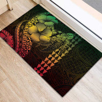 Hawaiian Sea Turtle Rubber Doormat Reggae Hibiscus Flowers and Kakau Pattern LT9 - Polynesian Pride