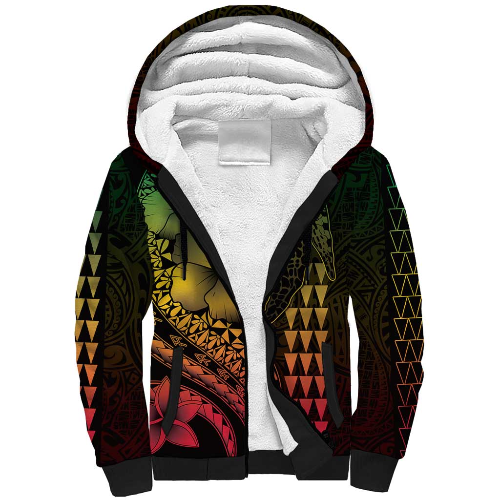 Hawaiian Sea Turtle Sherpa Hoodie Reggae Hibiscus Flowers and Kakau Pattern LT9 Unisex Reggae - Polynesian Pride